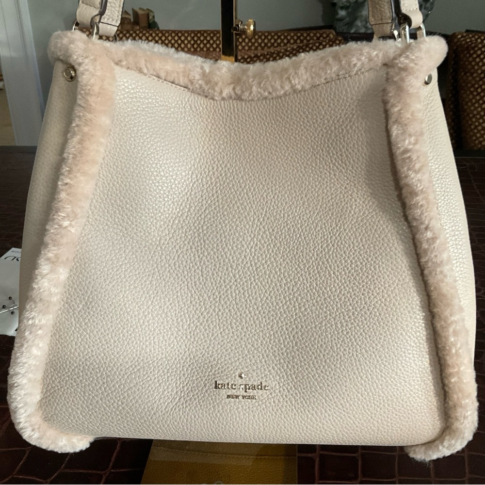 Kate Spade Leila Medium Triple Compartment Shoulder Bag Faux Shearling
